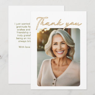 Tarjeta De Agradecimiento Cumpleaños con foto en letra elegante