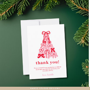Tarjeta De Agradecimiento Cumpleaños con lazo de árbol rojo rosa moderno