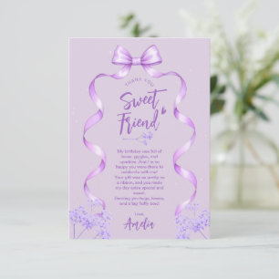 Tarjeta De Agradecimiento Cumpleaños con Lazo Morado