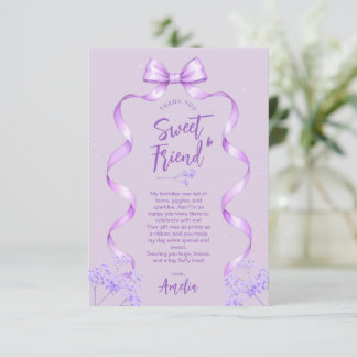 Tarjeta De Agradecimiento Cumpleaños con Lazo Morado