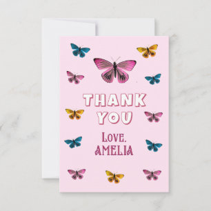 Tarjeta De Agradecimiento Cumpleaños con patrón de mariposa rosa linda