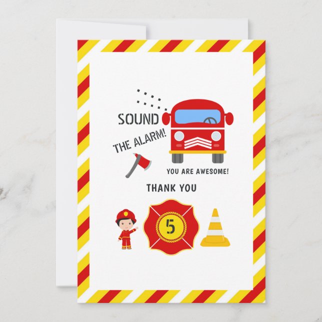 Tarjeta De Agradecimiento Cumpleaños con tema de bombero (Anverso)