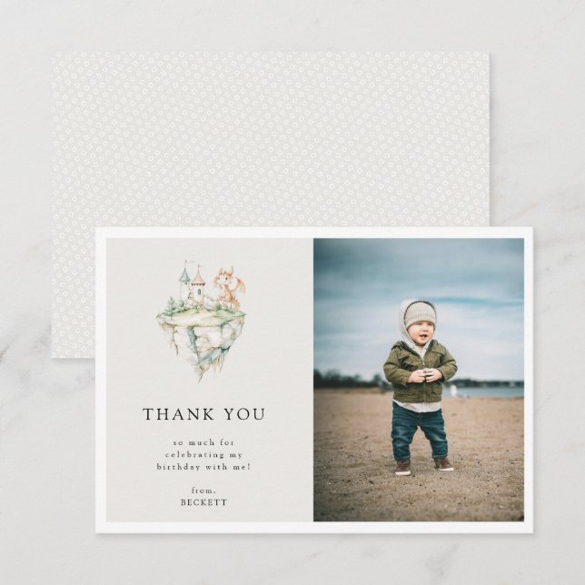 Tarjeta De Agradecimiento Cumpleaños con tema de dragón lindo Foto (Anverso / Reverso)