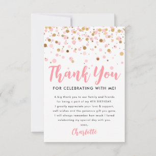 Tarjeta De Agradecimiento Cumpleaños Confeti Brillo Purpurina Rosa Dorado