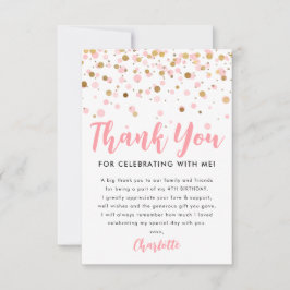 Tarjeta De Agradecimiento Cumpleaños Confeti Brillo Rosa Dorado Rubor