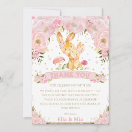 Tarjeta De Agradecimiento Cumpleaños conjunto de conejita Bunny floral rosa