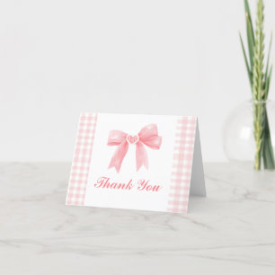 Tarjeta De Agradecimiento Cumpleaños Coquette de Cuadros Rosa Preppy