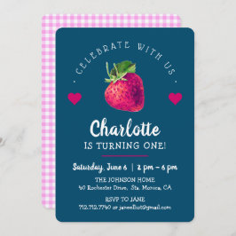 Tarjeta De Agradecimiento Cumpleaños Corazones de Fresa Azul Verde