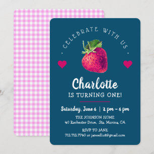 Tarjeta De Agradecimiento Cumpleaños Corazones de Fresa Azul Verde