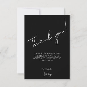 Tarjeta De Agradecimiento Cumpleaños cuarenta 40 elegante en blanco y negro