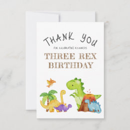 Tarjeta De Agradecimiento Cumpleaños de 3 años de Tres Rex Niños Dinosaurio
