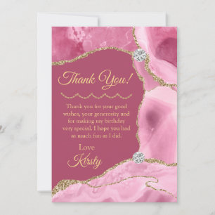Tarjeta De Agradecimiento Cumpleaños de Ágata con Brillo Rosa y Dorado
