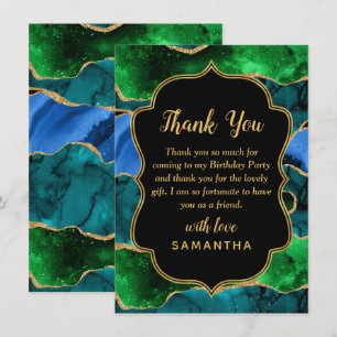 Tarjeta De Agradecimiento Cumpleaños de Ágata de Pavo Real Azul y Verde
