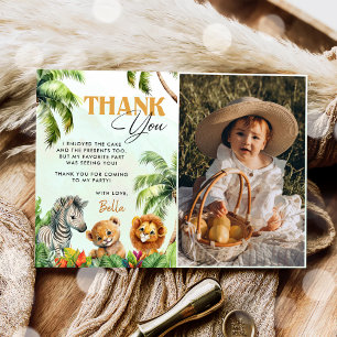 Tarjeta De Agradecimiento Cumpleaños de animales de safari de la selva tropi