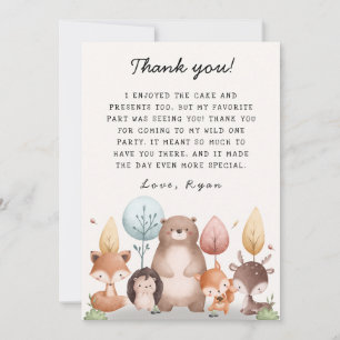 Tarjeta De Agradecimiento Cumpleaños de animales del bosque Cute Wild One