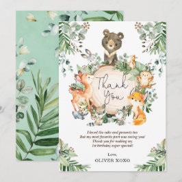 Tarjeta De Agradecimiento Cumpleaños de animales del bosque de Greenery lind