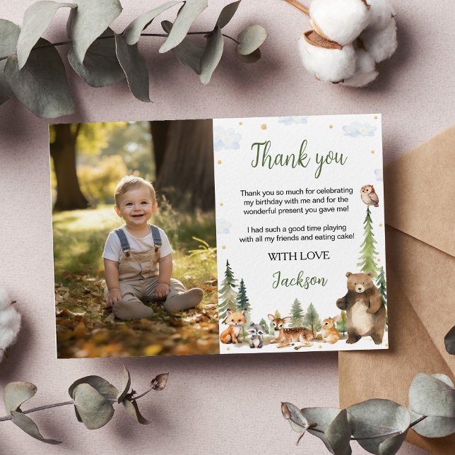 Tarjeta De Agradecimiento Cumpleaños de animales del bosque lindos  (Subido por el creador)