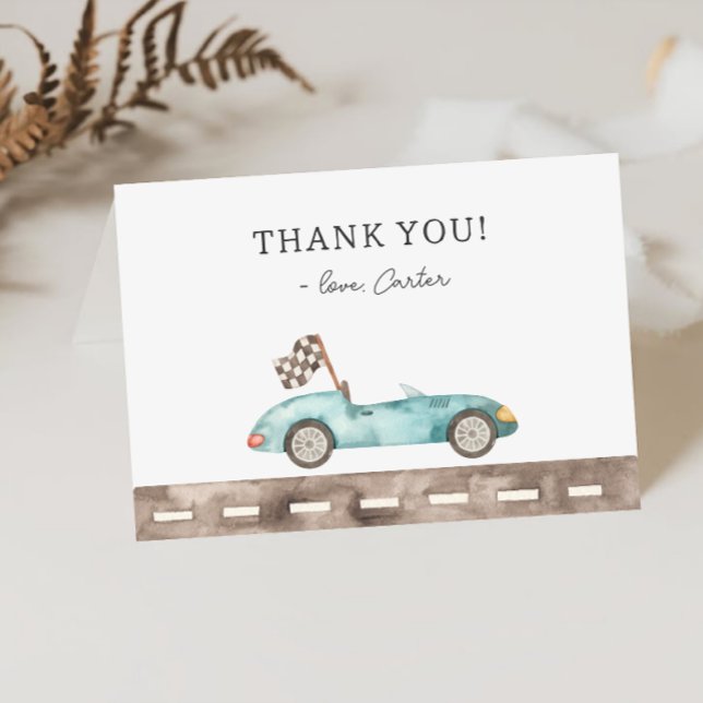 Tarjeta De Agradecimiento Cumpleaños de Auto de Carreras Azul (Subido por el creador)