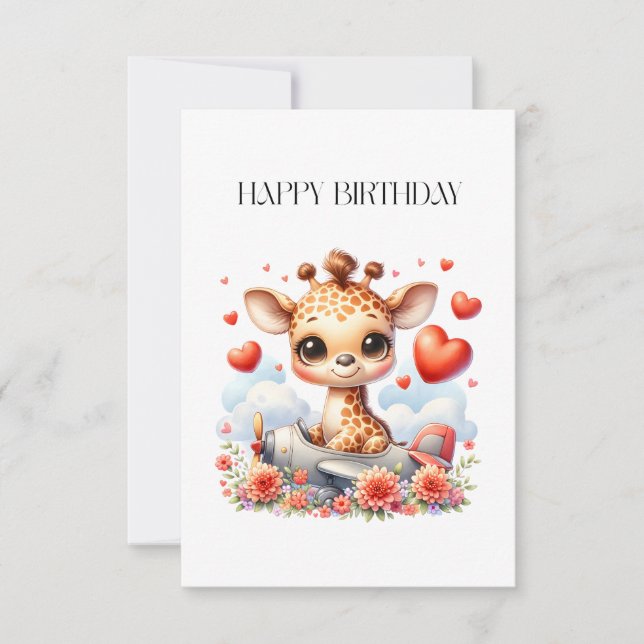 Tarjeta De Agradecimiento Cumpleaños de Avión de Jirafa (Anverso)