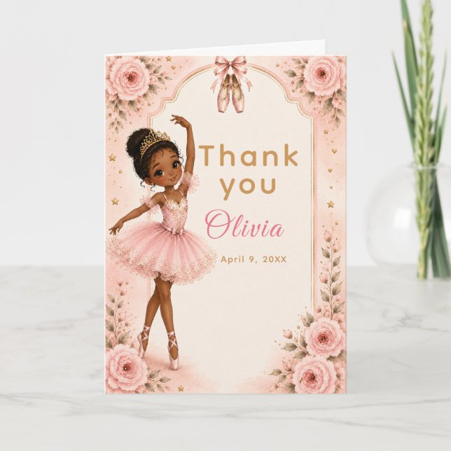 Tarjeta De Agradecimiento Cumpleaños de Bailarina Rosa  (Anverso)