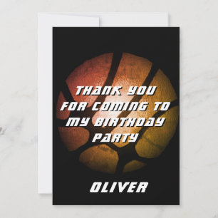 Tarjeta De Agradecimiento Cumpleaños de Balón de Baloncesto Naranja Metálico