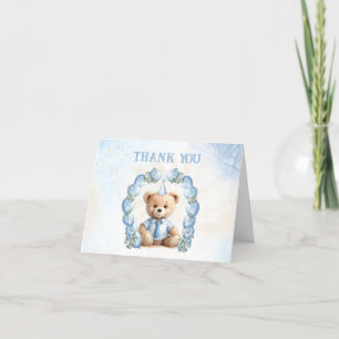 Tarjeta De Agradecimiento Cumpleaños de Beary 1er azul beige globos de Teddy