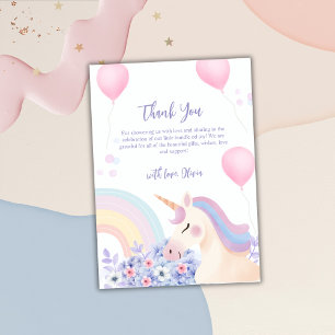 Tarjeta De Agradecimiento Cumpleaños de Bebé Unicornio Arcoíris Jardín Horte
