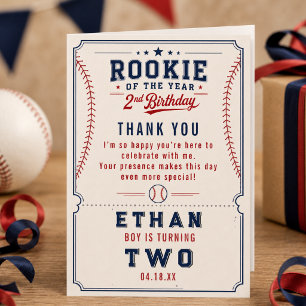 Tarjeta De Agradecimiento Cumpleaños de béisbol de 2 años del Novato del Año