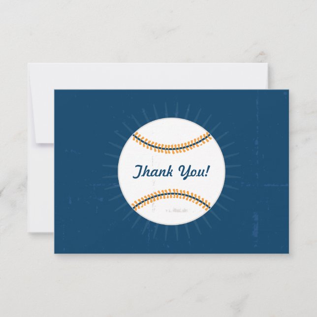 Tarjeta De Agradecimiento Cumpleaños de béisbol naranja naval (Anverso)