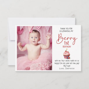 Tarjeta De Agradecimiento Cumpleaños de Berry 1er Cumpleaños Rosa Rojo Foto 