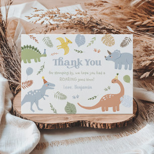 Tarjeta De Agradecimiento Cumpleaños de Blue Boy Boho Dinosaur