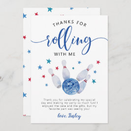 Tarjeta De Agradecimiento Cumpleaños de Bowling Blue Gracias Por Rodar Conmi