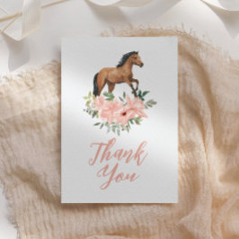 Tarjeta De Agradecimiento Cumpleaños de Caballo Floral Rosa