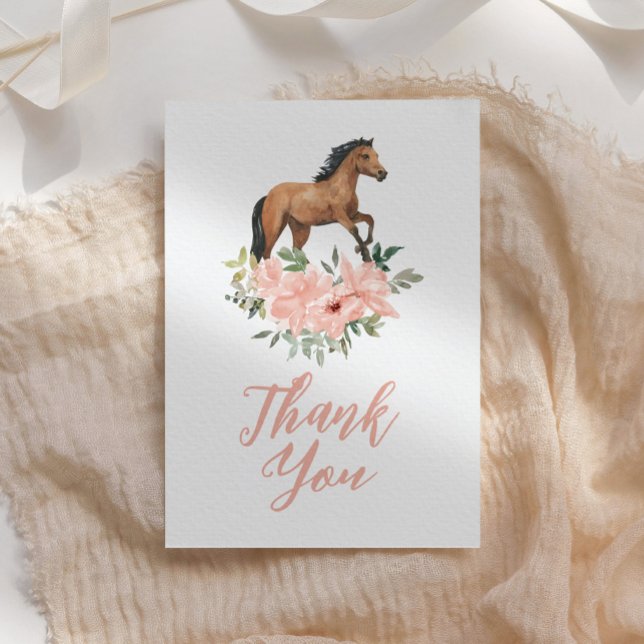 Tarjeta De Agradecimiento Cumpleaños de Caballo Floral Rosa (Subido por el creador)