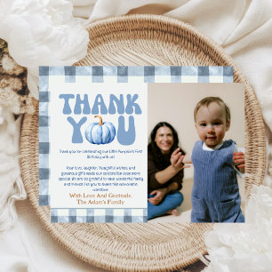 Tarjeta De Agradecimiento Cumpleaños de Calabacita Azul a Cuadros Otoño