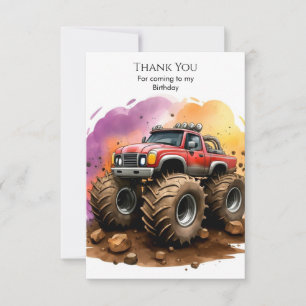 Tarjeta De Agradecimiento Cumpleaños de Camión Monstruo de Acuarela para Niñ