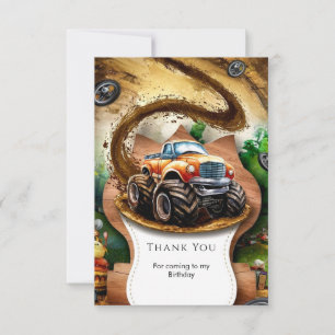 Tarjeta De Agradecimiento Cumpleaños de Camión Monstruo de Niños con Aquarel