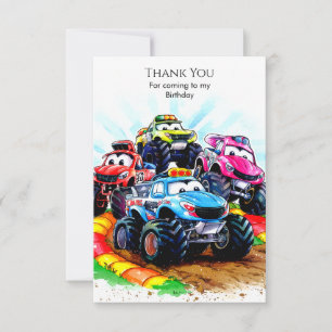 Tarjeta De Agradecimiento Cumpleaños de Camión Monstruo de Pista para Niños
