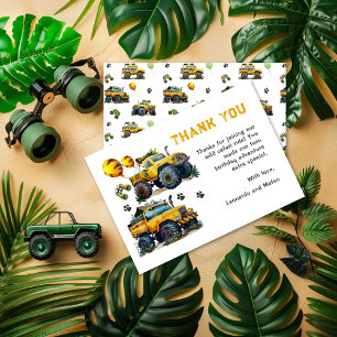 Tarjeta De Agradecimiento Cumpleaños de Camión Monstruo Safari de Niños Geme