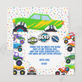 Tarjeta De Agradecimiento Cumpleaños de camiones monstruo honk beep vroom pa