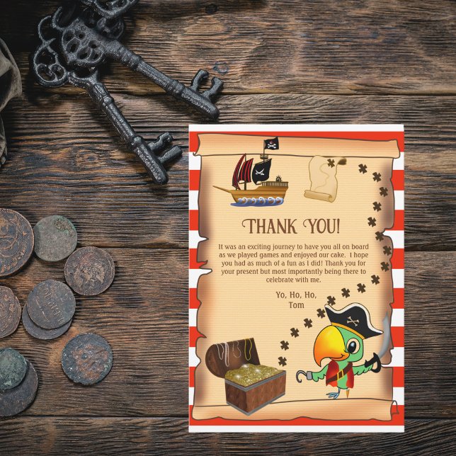 Tarjeta De Agradecimiento Cumpleaños de Capitán Parrot Treasure Pirate Boy (Subido por el creador)