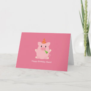 Tarjeta De Agradecimiento Cumpleaños de cerdo lindo