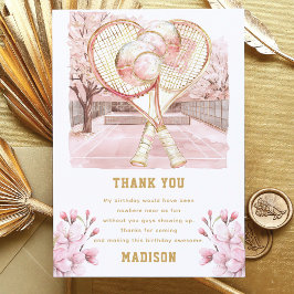 Tarjeta De Agradecimiento Cumpleaños de Chica de Lujo de Tenis Personalizada