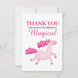 Tarjeta De Agradecimiento Cumpleaños de Chicas de Unicornio Rosado