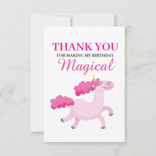 Tarjeta De Agradecimiento Cumpleaños de Chicas de Unicornio Rosado