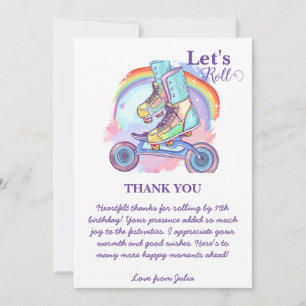 Tarjeta De Agradecimiento Cumpleaños de chicas patinando sobre ruedas morado