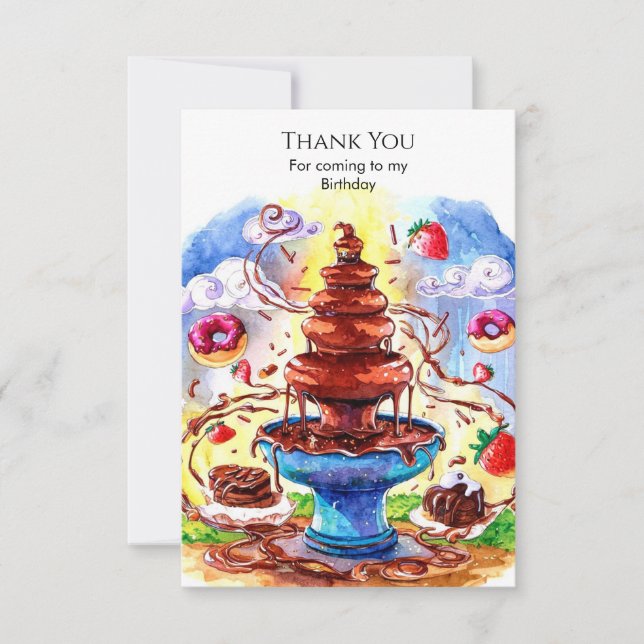 Tarjeta De Agradecimiento Cumpleaños de Chocolate Aquarela Encantada (Anverso)