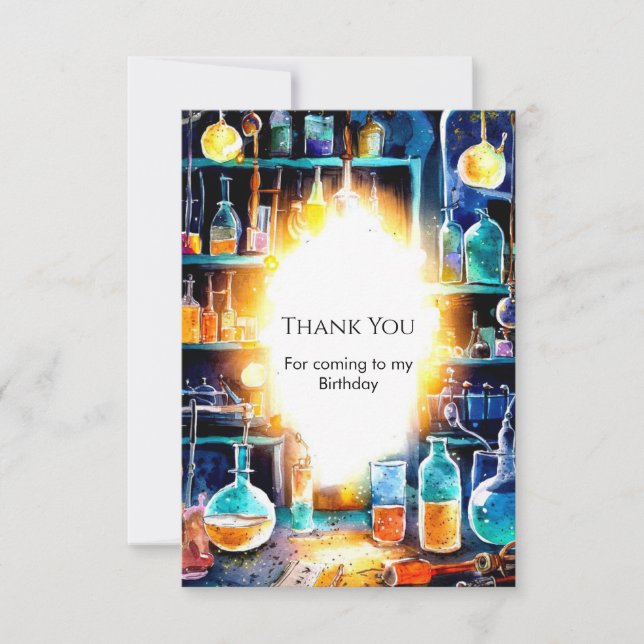 Tarjeta De Agradecimiento Cumpleaños de científico de química divertida boho (Anverso)