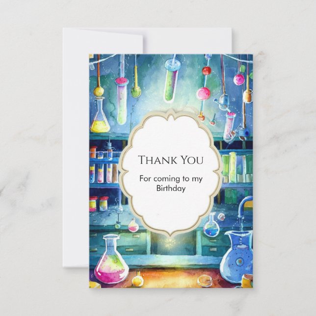 Tarjeta De Agradecimiento Cumpleaños de Científico Magia Ciencia Acuarela (Anverso)