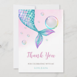Tarjeta De Agradecimiento Cumpleaños de cola de sirena con burbujas
